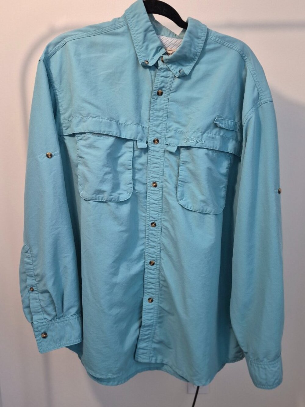 LL Bean Shirt Men's Sz L reg Vented Blue Fishing Hiking Nylon Blend 192202